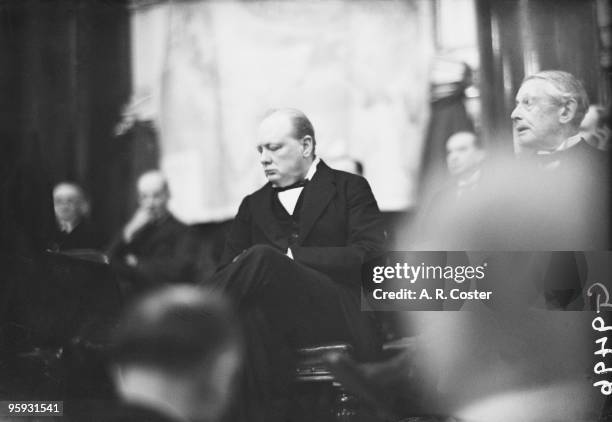 British statesman Winston Churchill at a meeting of lobbying organization the Indian Empire Society at the Cannon Street Hotel in the City of London,...