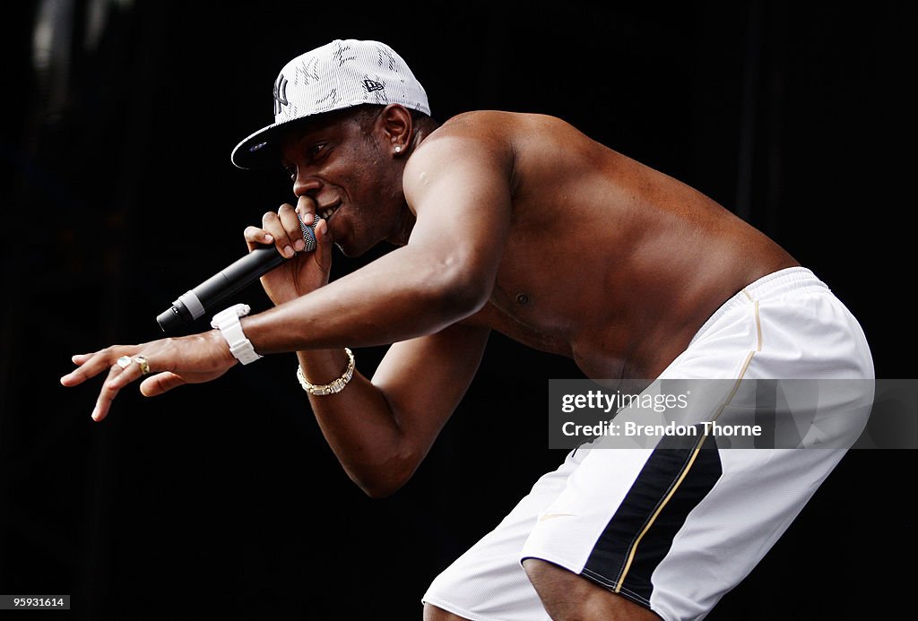 Dizzee Rascal Bunkfest Dizzee Rascal performs on stage on the first day of the 2-day Sydney ...