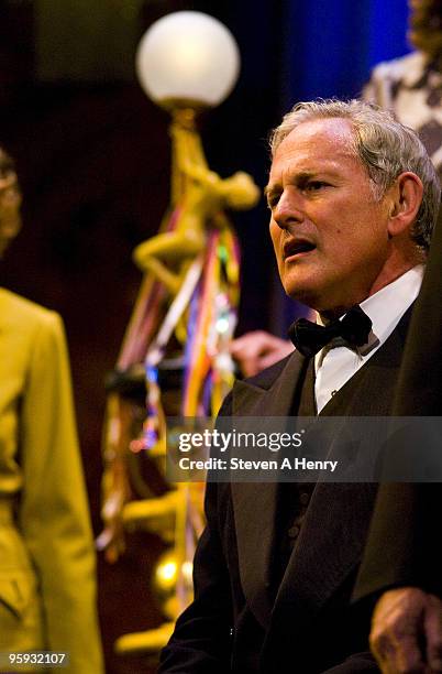 Actor Victor Garber on stage during the curtain call for the opening night of "Present Laughter" on Broadway at the American Airlines Theatre on...