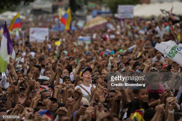 Attendees cheer during the closing campaign rally for Evangelical pastor Javier Bertucci, presidential candidate for the Esperanza Por El Cambio...