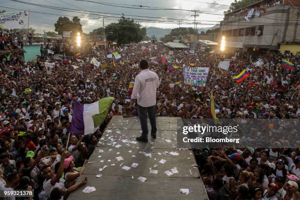 Evangelical pastor Javier Bertucci, presidential candidate for the Esperanza Por El Cambio Party, speaks during his closing campaign rally in...