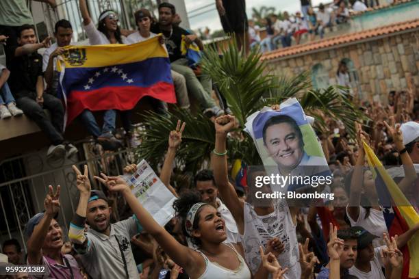 Attendees wave flags and cheer during the closing campaign rally for Evangelical pastor Javier Bertucci, presidential candidate for the Esperanza Por...