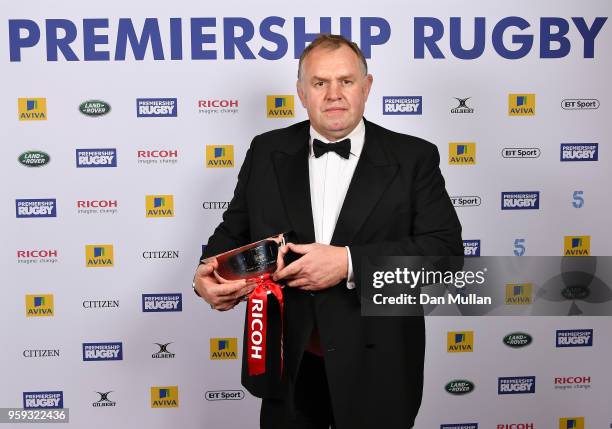 Dean Richards of Newcastle Falcons receives the Ricoh Director of Rugby of the Season award during the Premiership Rugby Awards 2018 at the Royal...