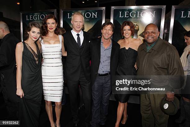 Willa Holland, Adrianne Palicki, Paul Bettany, Dennis Quaid, Kate Walsh and Charles S. Hutton at the World Premiere of Screen Gems 'Legion' at...