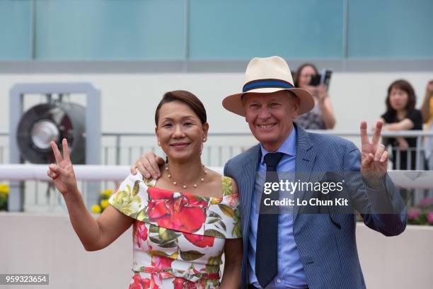 Trainer John Moore and his wife FiFi celebrate after Beauty Generation winning the Race 6 Champions Mile during the Champions Day 2018 at Sha Tin...