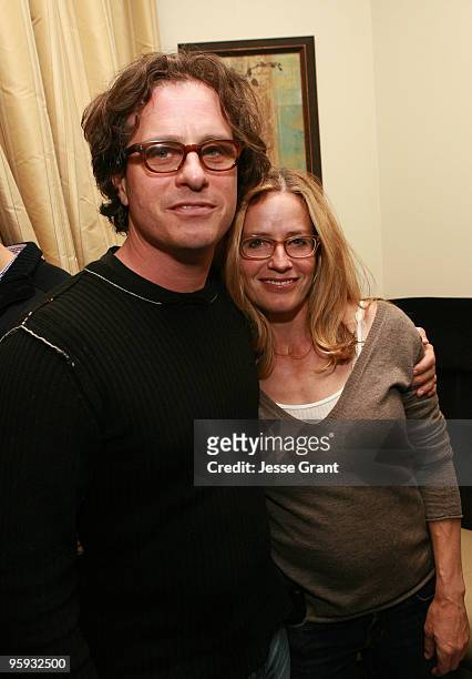 Actors Davis Guggenheim and Elisabeth Shue attend the 2010 Absolut/CAA Party at Easy Street Restaurant on January 19, 2010 in Park City, Utah.