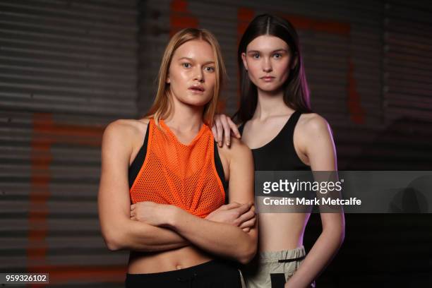Models poses backstage ahead of the Active show at Mercedes-Benz Fashion Week Resort 19 Collections at Carriageworks on May 17, 2018 in Sydney,...