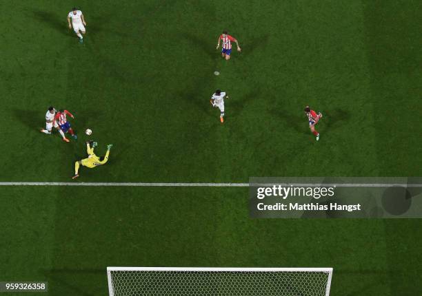 Antoine Griezmann of Atletico Madrid scores his team's second goal of the game during the UEFA Europa League Final between Olympique de Marseille and...