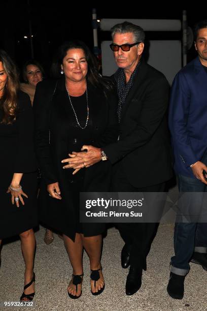 Pierce Brosnan and his wife Keely Shaye Smith arrive at a party in Port Canto during the 71st annual Cannes Film Festival at on May 16, 2018 in...