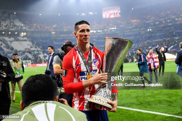Fernando Torres of Atletico Madrid celebrates during the Europa League Final match between Marseille and Atletico Madrid at Groupama Stadium on May...