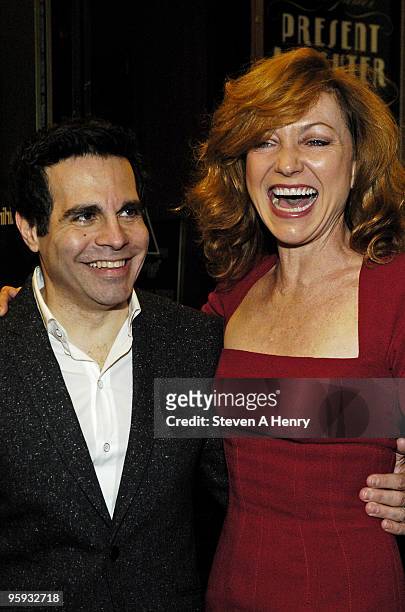 Actor Mario Cantone and director Julie Taymor attends the opening night of "Present Laughter" on Broadway at the American Airlines Theatre on January...