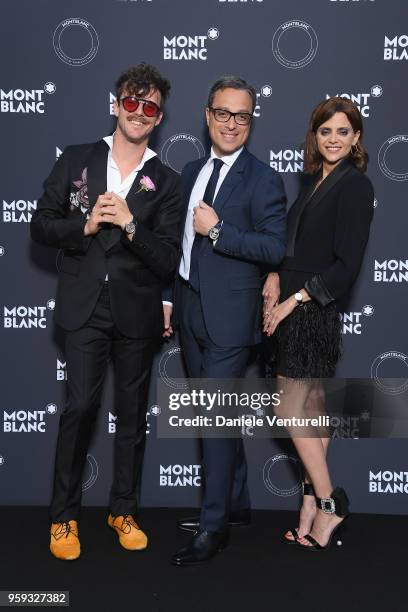 Macarena Gomez, CEO of Montblanc, Nicolas Baretzki and Aldo Comas attend the Montblanc dinner hosted by Charlotte Casiraghi for the collection launch...