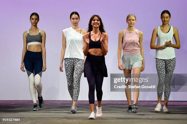Designer and model Rachael Finch thanks the audience following the B.O.D by Finch runway during the Active show at Mercedes-Benz Fashion Week Resort...