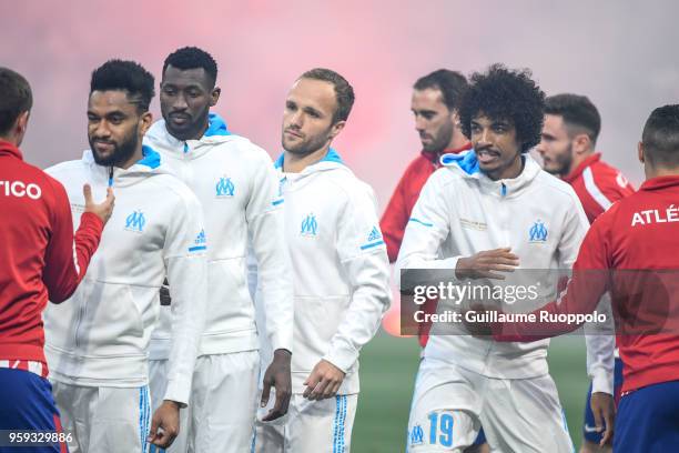 Jordan Amavi, Andre Zambo Anguissa, Valere Germain and Luiz Gustavo of Marseille during the Europa League Final match between Marseille and Atletico...