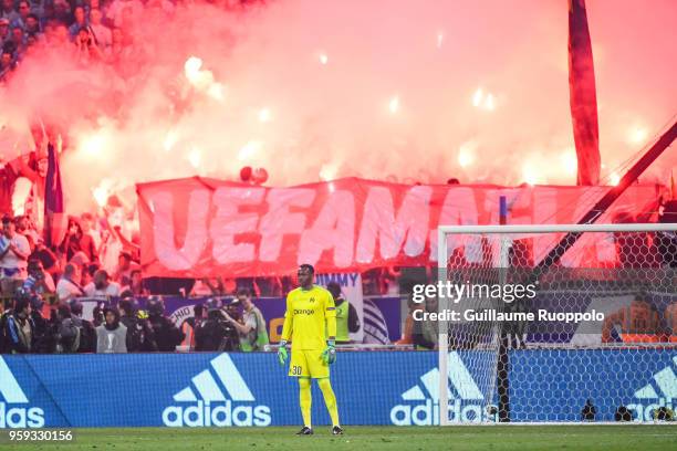 Steve Mandanda of Marseille during the Europa League Final match between Marseille and Atletico Madrid at Groupama Stadium on May 16, 2018 in Lyon,...