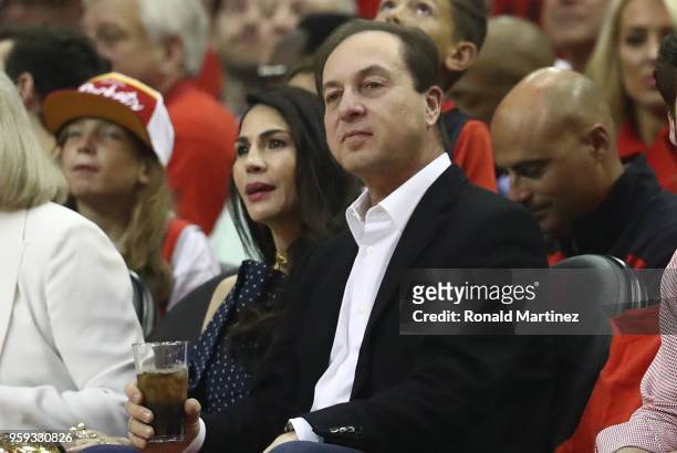 Golden State Warriors owner Joe Lacob looks on during Game Two of the Western Conference Finals of the 2018 NBA Playoffs between the Houston Rockets...