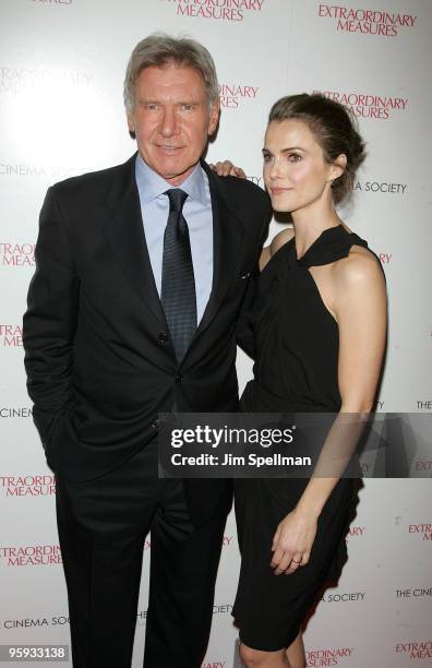 Actors Harrison Ford and Keri Russell attend the Cinema Society with John & Aileen Crowley screening of "Extraordinary Measures" at the School of...