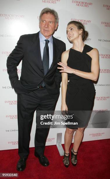 Actors Harrison Ford and Keri Russell attend the Cinema Society with John & Aileen Crowley screening of "Extraordinary Measures" at the School of...