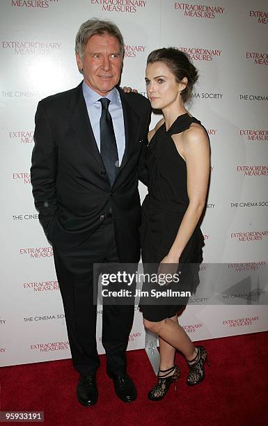 Actors Harrison Ford and Keri Russell attend the Cinema Society with John & Aileen Crowley screening of "Extraordinary Measures" at the School of...