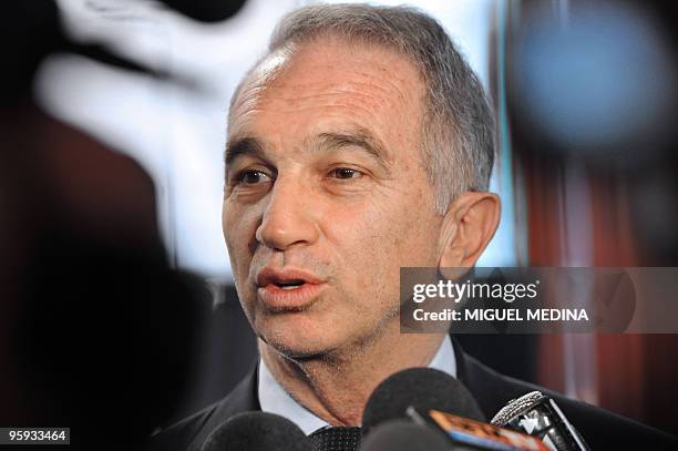 French producer and president of the Cinema Arts and Technic Academy, Alain Terzian, gives a press conference, on January 22, 2010 in Paris to...