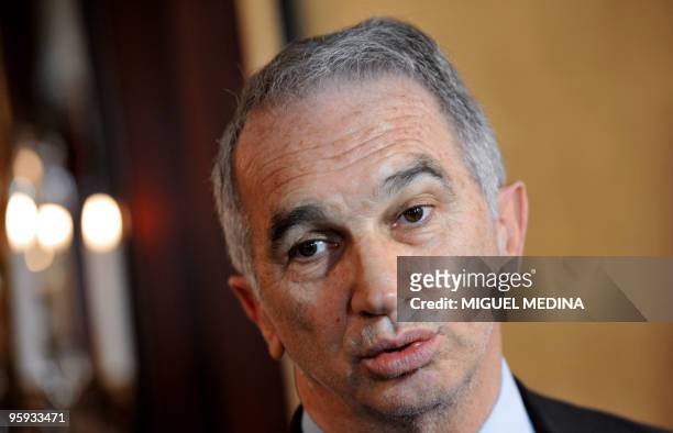 French producer and president of the Cinema Arts and Technic Academy, Alain Terzian, gives a press conference, on January 22, 2010 in Paris to...