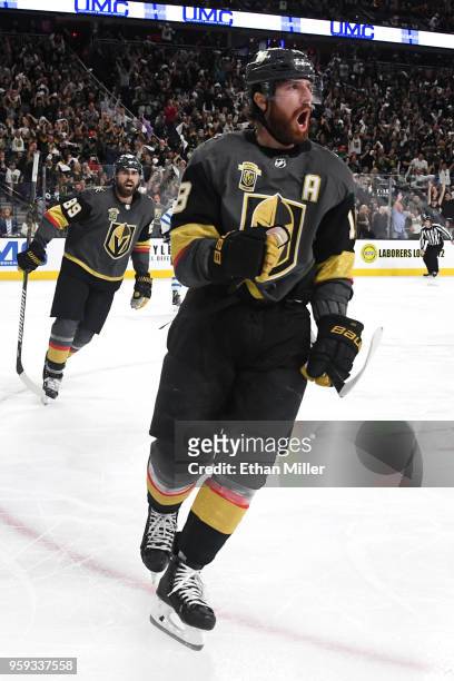 James Neal of the Vegas Golden Knights celebrates his second-period goal against the Winnipeg Jets in Game Three of the Western Conference Finals...