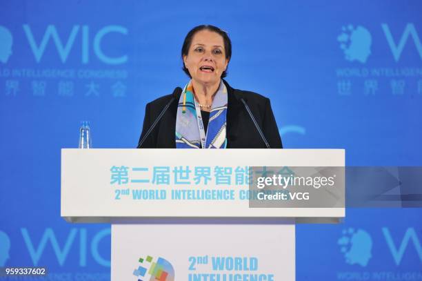 Head of Artificial Intelligence and Machine Learning at World Economic Forum Kay Firth-Butterfield delivers a speech during the 2nd World...