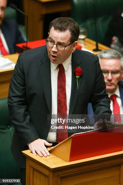 Finance Minister Grant Robertson speaks during the 2018 budget presentation at Parliament on May 17, 2018 in Wellington, New Zealand. Grant Robertson...