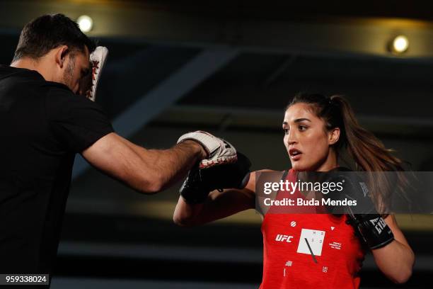 Women's strawweight contender Tatiana Suarez of the United States holds an open training session at Mall Sport on May 16, 2018 in Santiago, Chile.