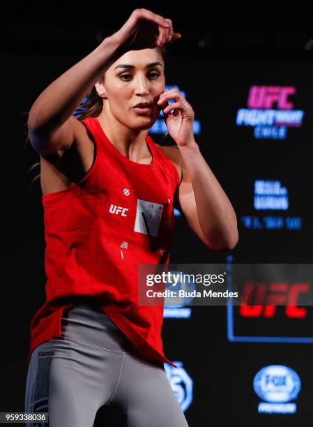 Women's strawweight contender Tatiana Suarez of the United States holds an open training session at Mall Sport on May 16, 2018 in Santiago, Chile.