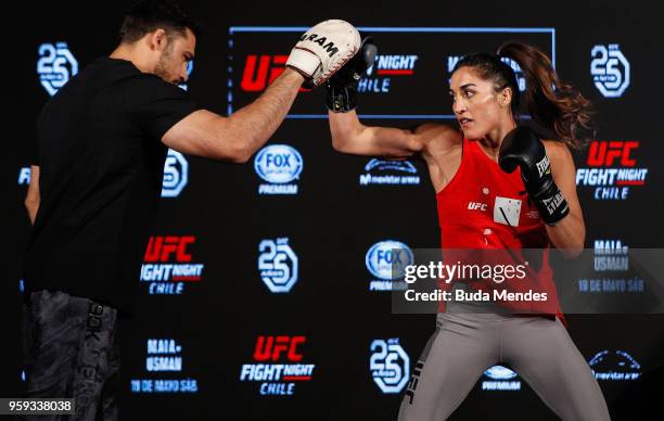 Women's strawweight contender Tatiana Suarez of the United States holds an open training session at Mall Sport on May 16, 2018 in Santiago, Chile.