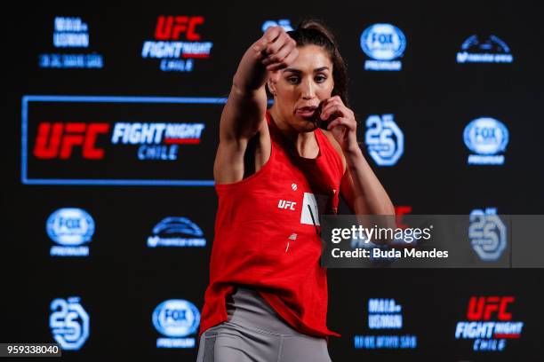 Women's strawweight contender Tatiana Suarez of the United States holds an open training session at Mall Sport on May 16, 2018 in Santiago, Chile.