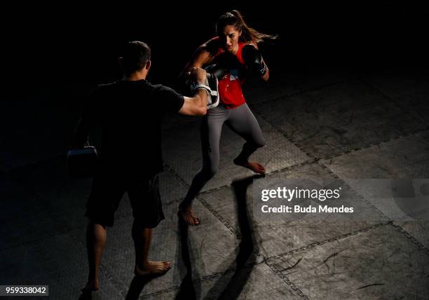 Women's strawweight contender Tatiana Suarez of the United States holds an open training session at Mall Sport on May 16, 2018 in Santiago, Chile.