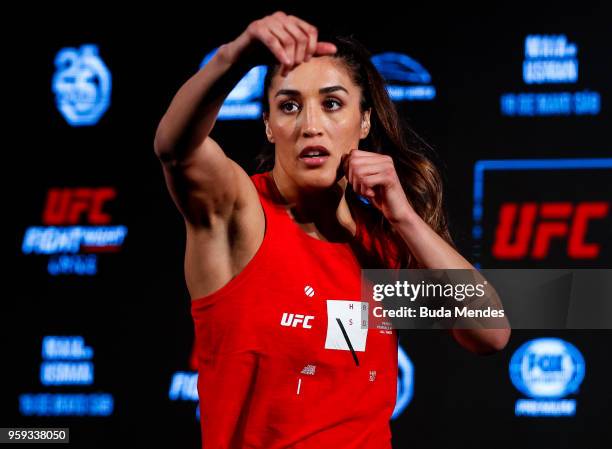 Women's strawweight contender Tatiana Suarez of the United States holds an open training session at Mall Sport on May 16, 2018 in Santiago, Chile.