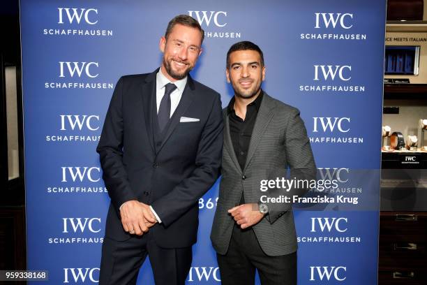 Alexander Schwenck, PR and Marketing Director and Elyas M ÌBarek attend at the IWC Boutique event on May 16, 2018 in Munich, Germany.