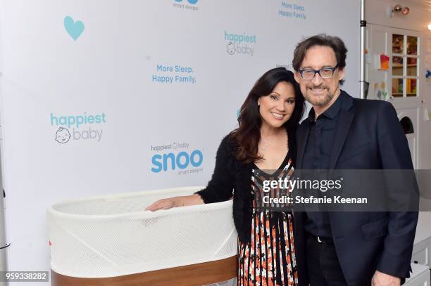 Victoria Recano and Dr. Harvey Karp attend Jessica Biel and Dr. Harvey Karp Celebrate Moms, Dads and their Favorite Helper, the SNOO at Au Fudge Los...