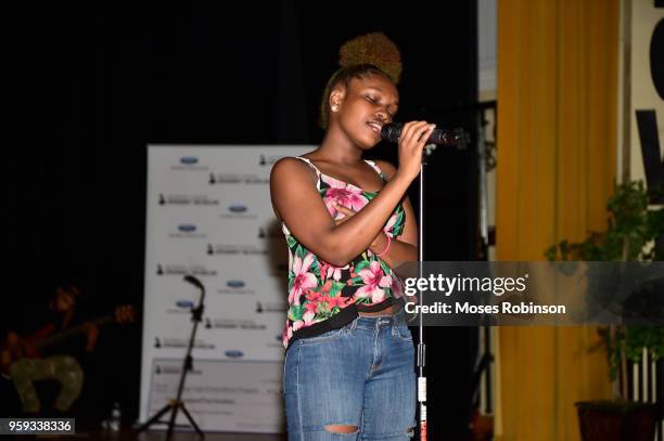 Carver High School student Farasha Garrett performs at the GRAMMY Signature Schools Enterprise Award presentation at George W. Carver High School on...