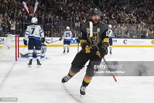 The Winnipeg Jets react as James Neal of the Vegas Golden Knights celebrates his second-period goal in Game Three of the Western Conference Finals...