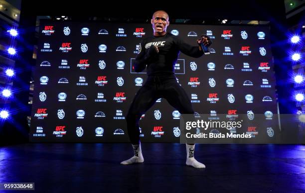 Welterweight contender Kamaru Usman of Nigeria holds an open training session at Mall Sport on May 16, 2018 in Santiago, Chile.