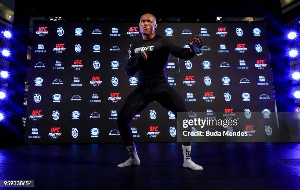 Welterweight contender Kamaru Usman of Nigeria holds an open training session at Mall Sport on May 16, 2018 in Santiago, Chile.