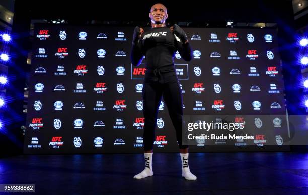 Welterweight contender Kamaru Usman of Nigeria holds an open training session at Mall Sport on May 16, 2018 in Santiago, Chile.