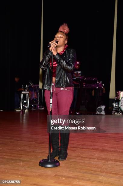 Carver High School student Monaya Darke performs at the GRAMMY Signature Schools Enterprise Award presentation at George W. Carver High School on May...