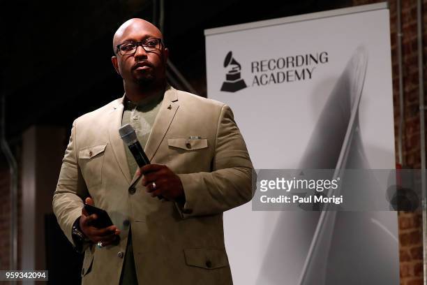 Jeriel Johnson, Executive Director, The Recording Academy DC Chapter, speaks at the Vocal Health Clinic hosted by The Recording Academy WDC Chapter...