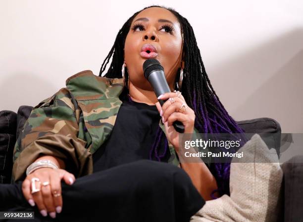 Singer Lalah Hathaway demonstrates her polyphonic singing style during a panel discussion at the Vocal Health Clinic event hosted by The Recording...