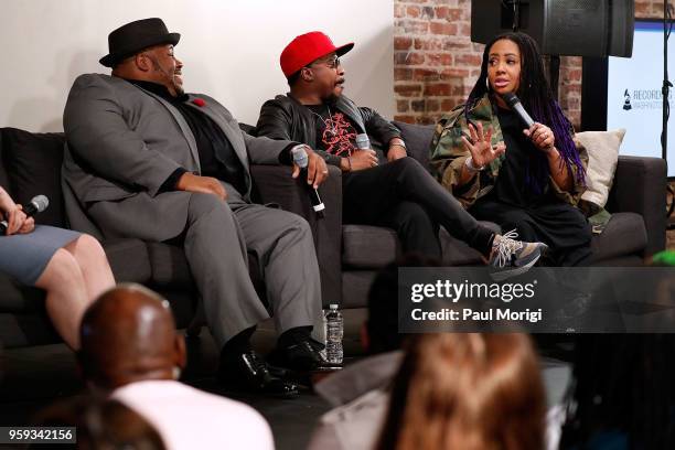 Tenor Issachah Savage, singer, songwriter and producer Anthony Hamilton, and singer Lalah Hathaway participate in panel discussion at the Vocal...