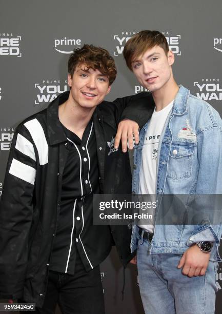 Roman Lochmann and his twin Heiko Lochmann alias 'Die Lochis' attend the premiere of the second season of 'You are wanted' at Filmtheater am...