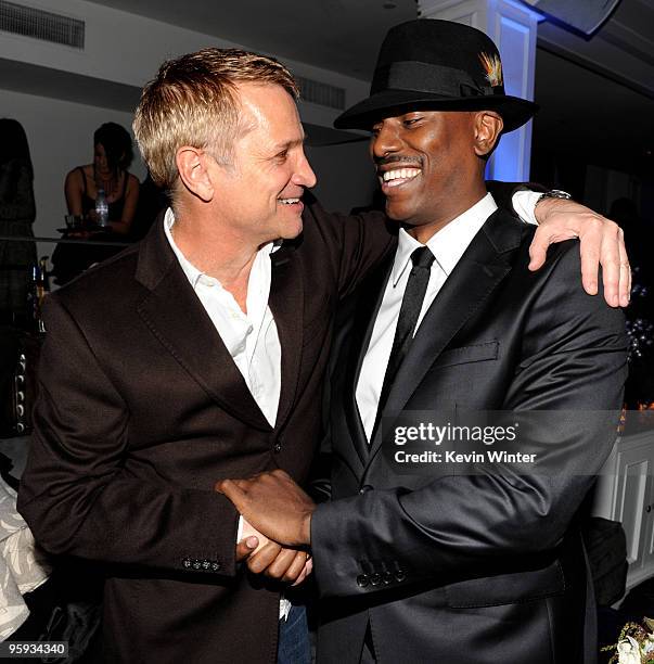 Screen Gem's president Clint Culpepper and actor Tyrese Gibson pose at the afterparty for the premiere of Screen Gems' "Legion" at Boulevard 3 on...
