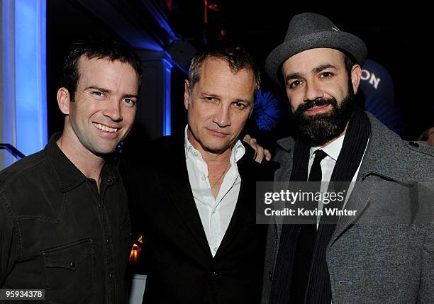 Actor Lucas Black, Screen Gem's president Clint Culpepper and writer/director/executive producer Scott Stewart pose at the afterparty for the...