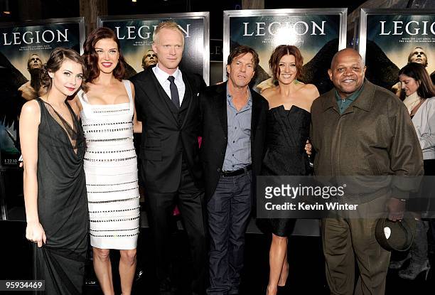 Actors Willa Holland, Adrianne Palicki, Paul Bettany, Dennis Quaid, Kate Walsh and Charles S. Dutton arrive at the premiere of Screen Gems' "Legion"...