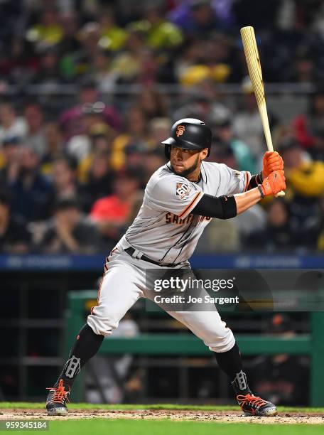 Gregor Blanco of the San Francisco Giants bats during the game against the Pittsburgh Pirates at PNC Park on May 12, 2018 in Pittsburgh, Pennsylvania.